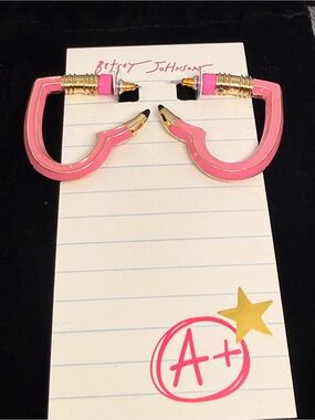 Betsey Johnson Pink Pencil-Style Hoop Earrings with Gold Accents